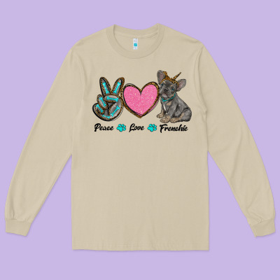 Peace Love Frenchie Long Sleeve Tee Designed By Ranaportraitstore