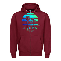 Burgundy Vintage Aruba Beach Tropical Vibes Vacation Souvenir Gift Zipper Hoodie - longCreatives