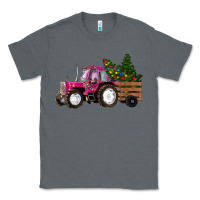 Charcoal Heather Pink Christmas Farm Tractor Classic Tee - RanaPortraitStore