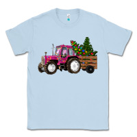 Dusty Blue Pink Christmas Farm Tractor Classic Tee - RanaPortraitStore