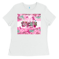 White Breast Cancer Teacher Ladies Tee - NancyCooperArtShop