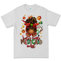 Dove Grey Santa's Favorite Medicaid Analyst Afro Messy Bun Premium Tee - texasbilliewilder