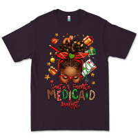Plum Santa's Favorite Medicaid Analyst Afro Messy Bun Premium Tee - texasbilliewilder