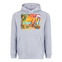 Heather Grey sunset beach background Heavyweight Hoodie - BarkalooDesign