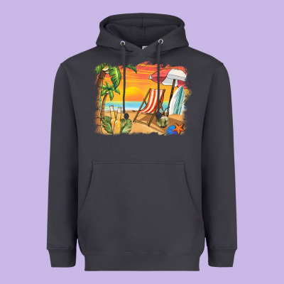 Sunset Beach Background Heavyweight Hoodie Designed By Barkaloodesign