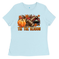 Baby Blue Tis' the season Football and maroon helmet Ladies Tee - NancyCooperArtShop