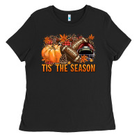 Black Tis' the season Football and maroon helmet Ladies Tee - NancyCooperArtShop