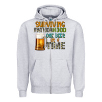 Heather Grey surviving fatherhood one beer at a  time Zipper Hoodie - Artiststas
