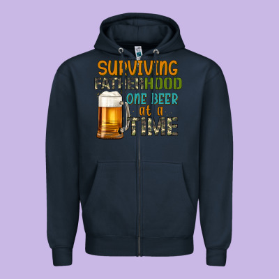 Surviving Fatherhood One Beer At A  Time Zipper Hoodie Designed By Artiststas
