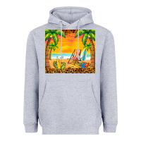 Heather Grey sunset beach Heavyweight Hoodie - BarkalooDesign