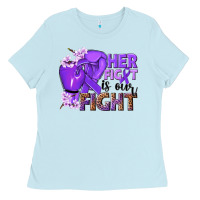 Baby Blue Her fight is our fight purple ribbon Ladies Tee - NancyCooperArtShop