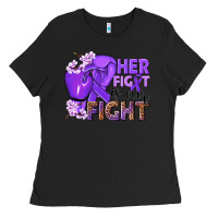 Black Her fight is our fight purple ribbon Ladies Tee - NancyCooperArtShop