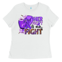 White Her fight is our fight purple ribbon Ladies Tee - NancyCooperArtShop