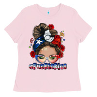 Bubblegum Pink Puerto Rico messy bun Ladies Tee - NancyCooperArtShop