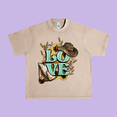 Love Boots Hat Western Cowboy Urban Heavy Tee Designed By Howdyjamesfarm