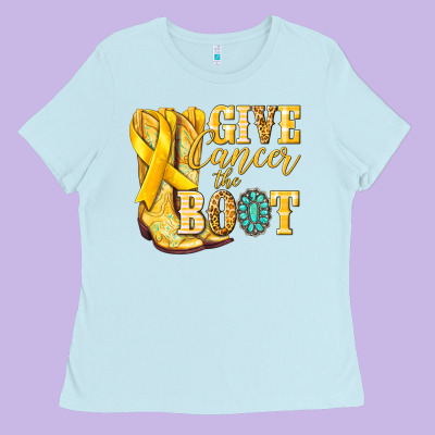 Give Cancer The Boot Childhood Cancer Ladies Tee Designed By Nancycooperartshop