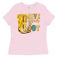 Bubblegum Pink Give Cancer the boot Childhood Cancer Ladies Tee - NancyCooperArtShop