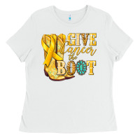 White Give Cancer the boot Childhood Cancer Ladies Tee - NancyCooperArtShop
