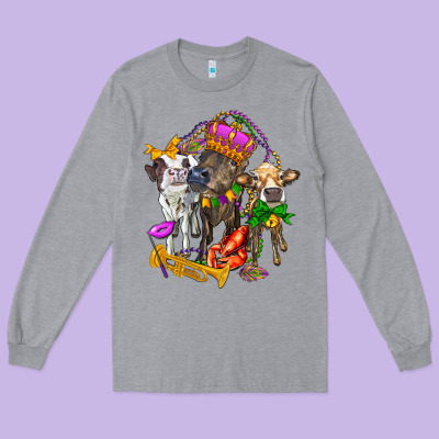 Little Cows And Mardi Gras Party Olivia Long Sleeve Tee Designed By Oliviacreatesart