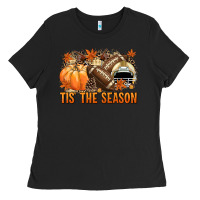 Black Tis' the season Football and light yellow helmet Ladies Tee - NancyCooperArtShop