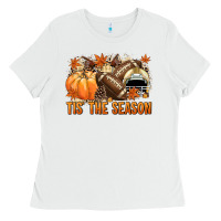 White Tis' the season Football and light yellow helmet Ladies Tee - NancyCooperArtShop