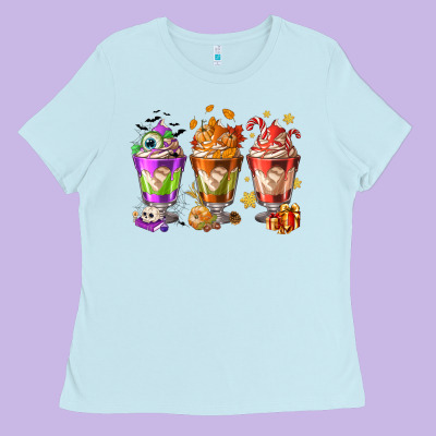 Hallothanksmas Coffee Cups Ladies Tee Designed By Nancycooperartshop