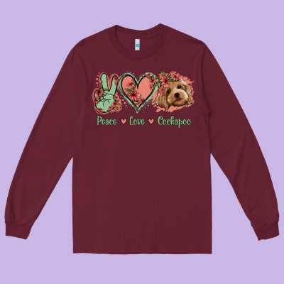 Peace Love Cockapoo Long Sleeve Tee Designed By Jasminsmagicworld