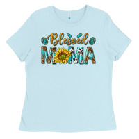 Baby Blue Western Blessed Mama with Leopard and Sunflower Ladies Tee - texasbilliewilder