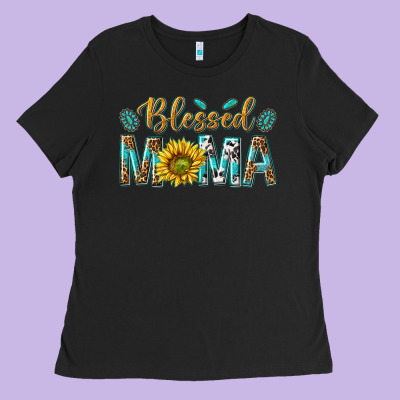 Western Blessed Mama With Leopard And Sunflower Ladies Tee Designed By Texasbilliewilder