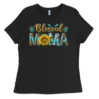 Black Western Blessed Mama with Leopard and Sunflower Ladies Tee - texasbilliewilder