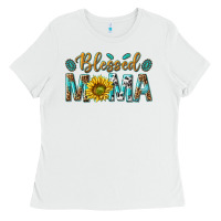 White Western Blessed Mama with Leopard and Sunflower Ladies Tee - texasbilliewilder
