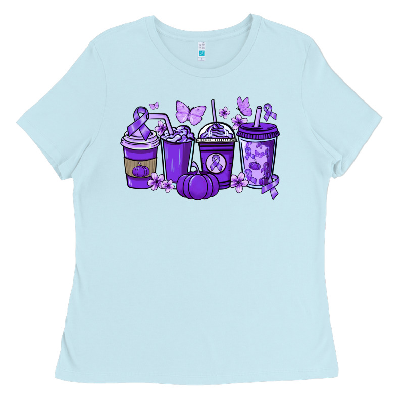 Cancer Coffee Cups Purple Ribbon Ladies Tee by NancyCooperArtShop | Teevron
