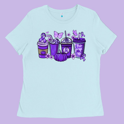 Cancer Coffee Cups Purple Ribbon Ladies Tee Designed By Nancycooperartshop