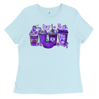 Baby Blue Cancer coffee cups purple ribbon Ladies Tee - NancyCooperArtShop