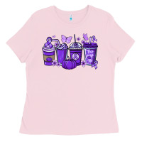 Bubblegum Pink Cancer coffee cups purple ribbon Ladies Tee - NancyCooperArtShop