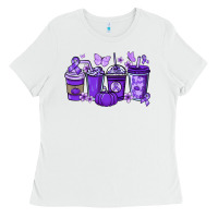 White Cancer coffee cups purple ribbon Ladies Tee - NancyCooperArtShop