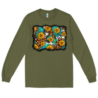 Army Green cowhide leopard turquoise sunflowers pattern olivia Long Sleeve Tee - OliviaCreatesArt