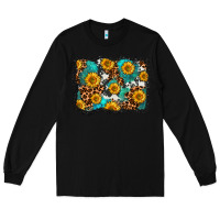Black cowhide leopard turquoise sunflowers pattern olivia Long Sleeve Tee - OliviaCreatesArt