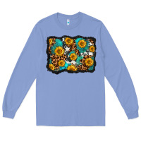 Colony Blue cowhide leopard turquoise sunflowers pattern olivia Long Sleeve Tee - OliviaCreatesArt