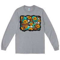 Heather Grey cowhide leopard turquoise sunflowers pattern olivia Long Sleeve Tee - OliviaCreatesArt