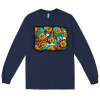 Navy cowhide leopard turquoise sunflowers pattern olivia Long Sleeve Tee - OliviaCreatesArt