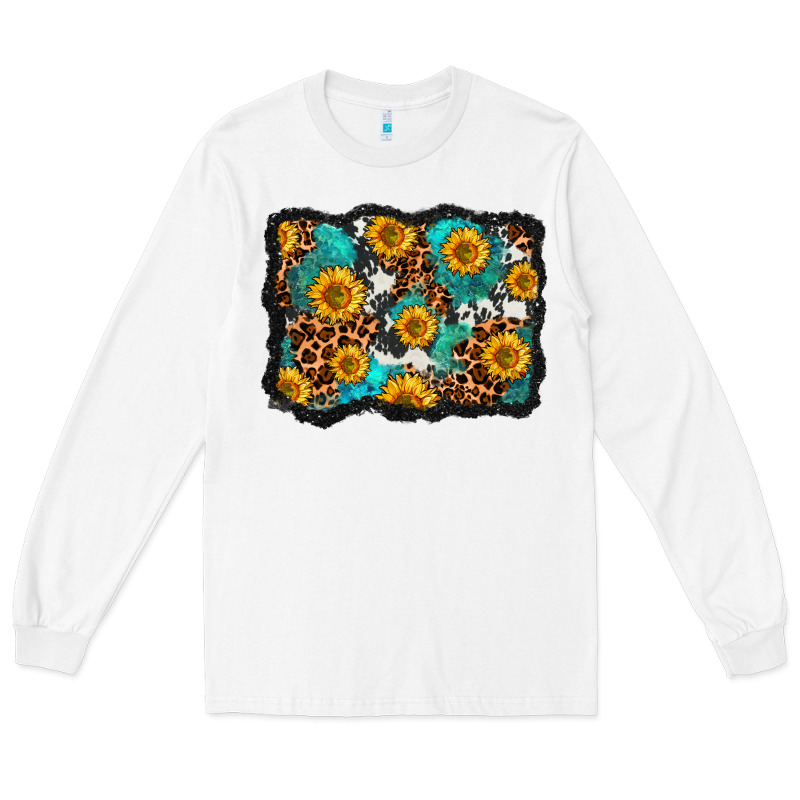 Cowhide Leopard Turquoise Sunflowers Pattern Olivia Long Sleeve Tee by OliviaCreatesArt | Teevron