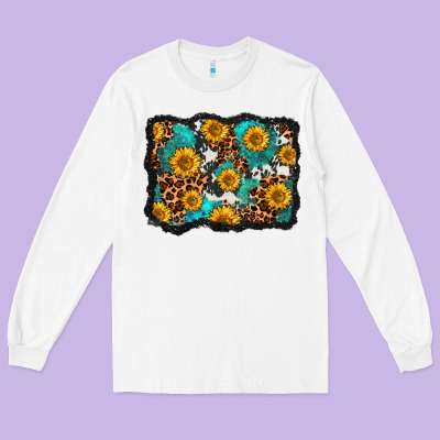 Cowhide Leopard Turquoise Sunflowers Pattern Olivia Long Sleeve Tee Designed By Oliviacreatesart