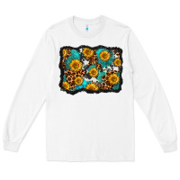 White cowhide leopard turquoise sunflowers pattern olivia Long Sleeve Tee - OliviaCreatesArt