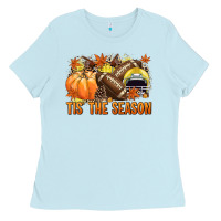 Baby Blue Tis' the season Football yellow helmet Ladies Tee - NancyCooperArtShop