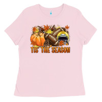 Bubblegum Pink Tis' the season Football yellow helmet Ladies Tee - NancyCooperArtShop
