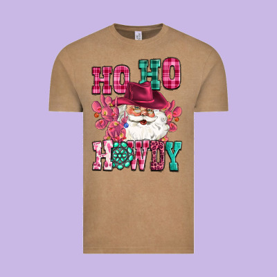 Ho Ho Howdy Santa Pink Christmas Vintage Tee Designed By Cowgirlartshop
