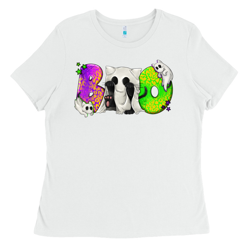 Boo Ghost Cat Ladies Tee by texasbilliewilder | Teevron