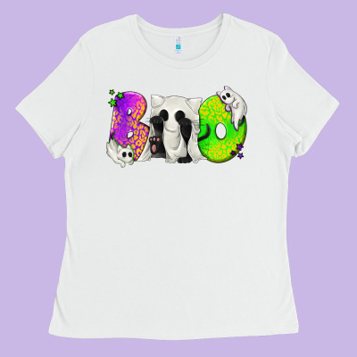 Boo Ghost Cat Ladies Tee Designed By Texasbilliewilder