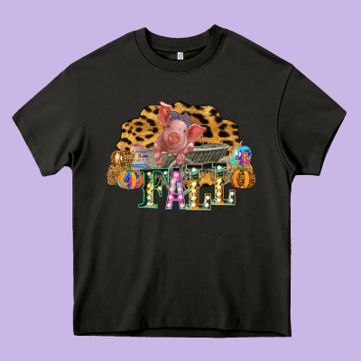 Fall Scene Pumpkin Watercolor Pig Wagon Serape Cheetah Heavy Core Tee Designed By Bettercallsaul